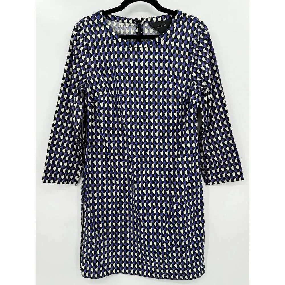 J. CREW Jet Set Geo Purple Black Geometric Size Zip Mini Shift Dress Size 6
